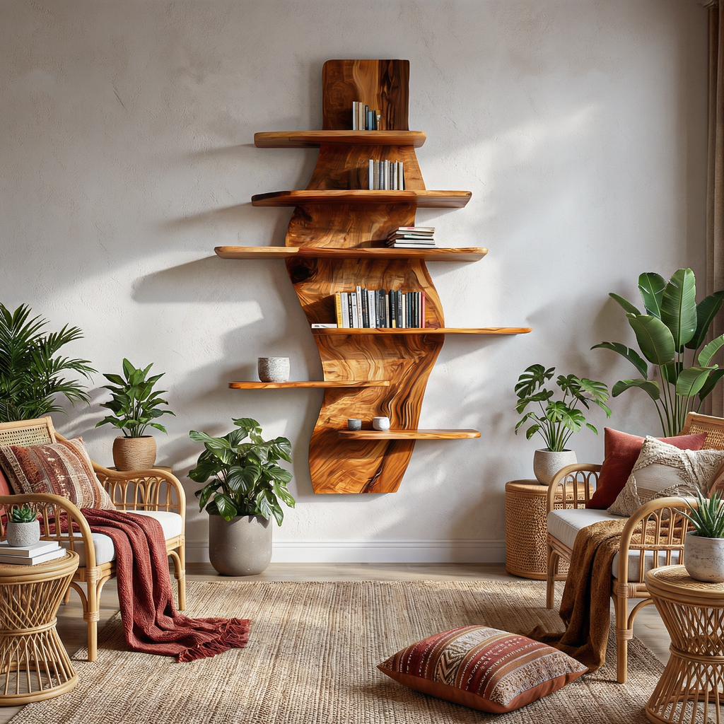 Contemporary Wooden Wall Mounted Bookshelf For Living Room Lynnsnail