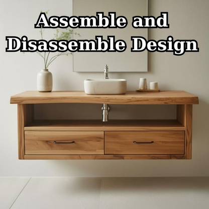 Handcrafted Solid Wood Floating Vanity, Organic Live Edge Two-Tier Console Lynnsnail