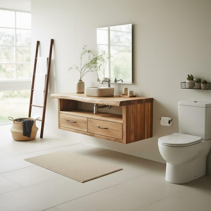 Handcrafted Solid Wood Floating Vanity, Organic Live Edge Two-Tier Console Lynnsnail