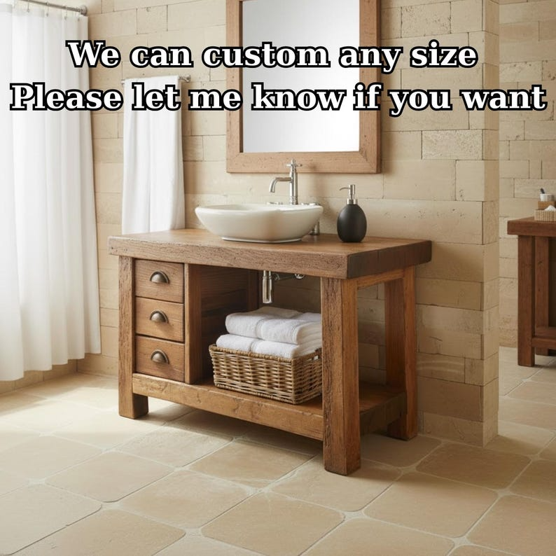 Handcrafted Solid Wood Bathroom Vanity, Rustic Console with 3 Drawers & Shelf Lynnsnail