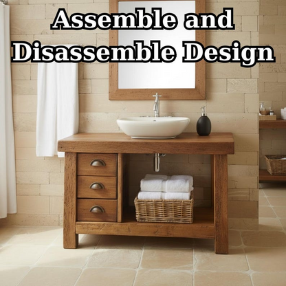 Handcrafted Solid Wood Bathroom Vanity, Rustic Console with 3 Drawers & Shelf Lynnsnail