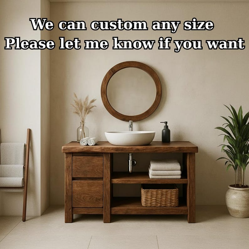 Handcrafted Solid Wood Bathroom Vanity, Freestanding Rustic Console with Live Edge Top Lynnsnail