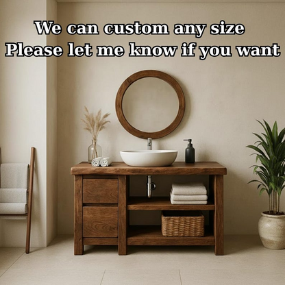 Handcrafted Solid Wood Bathroom Vanity, Freestanding Rustic Console with Live Edge Top Lynnsnail