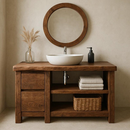 Handcrafted Solid Wood Bathroom Vanity, Freestanding Rustic Console with Live Edge Top Lynnsnail