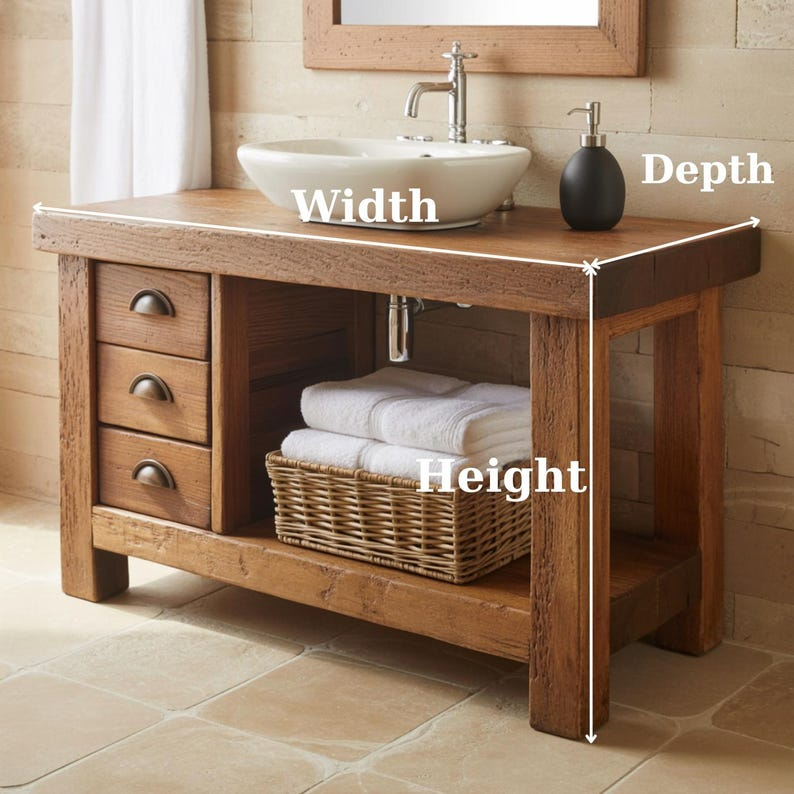 Handcrafted Solid Wood Bathroom Vanity, Rustic Console with 3 Drawers & Shelf Lynnsnail