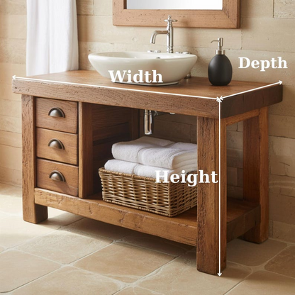 Handcrafted Solid Wood Bathroom Vanity, Rustic Console with 3 Drawers & Shelf Lynnsnail