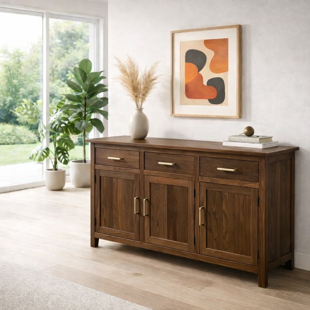 Modern Console Table with Drawers & Double Door Cabinets