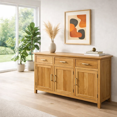 Modern Console Table with Drawers & Double Door Cabinets