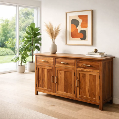 Modern Console Table with Drawers & Double Door Cabinets