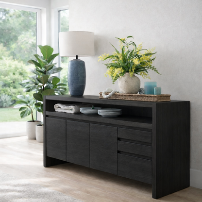 Modern Console Table with Open Shelf & Cabinet Storage