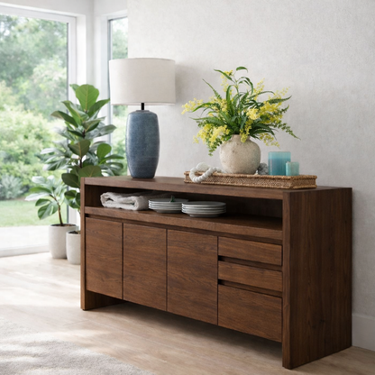 Modern Console Table with Open Shelf & Cabinet Storage