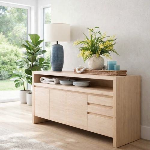 Modern Console Table with Open Shelf & Cabinet Storage
