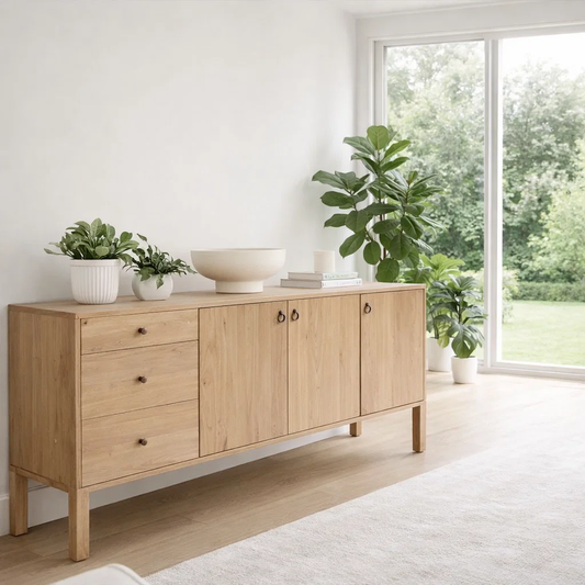 Modern Console Table with Drawers & 3 Door Storage Cabinet
