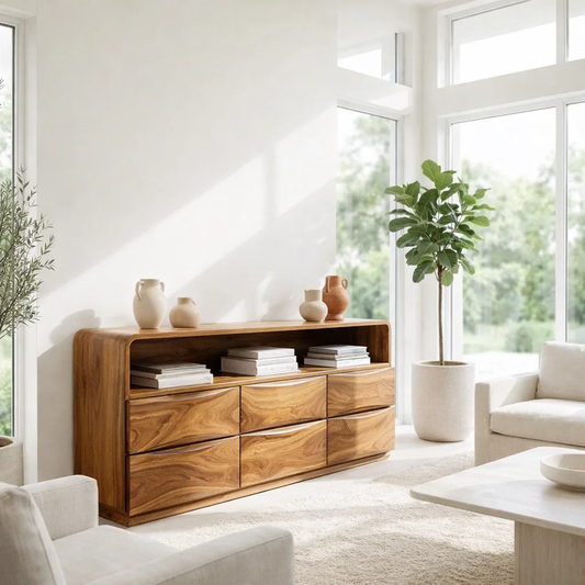 Modern Console Table with Curved Edges & Wave Drawer Design