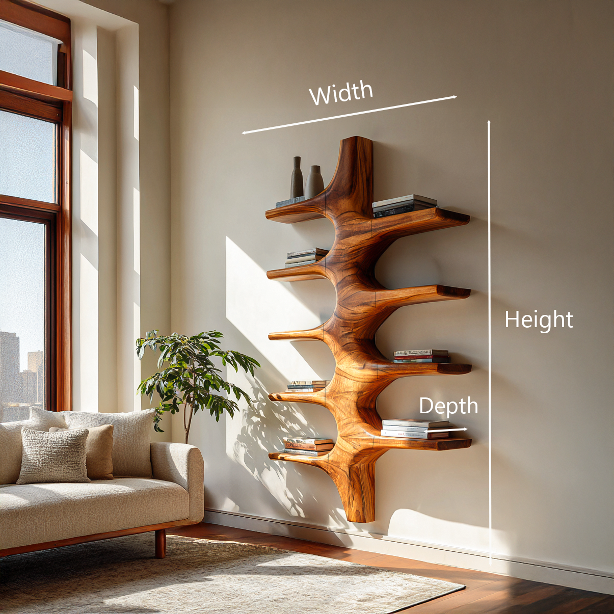 Sculptural Wood Wall Mounted Bookshelf For Modern Living Room Lynnsnail