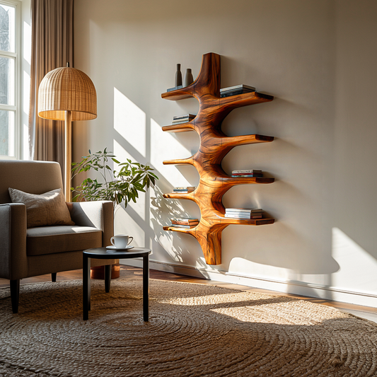 Sculptural Wood Wall Mounted Bookshelf For Modern Living Room Lynnsnail