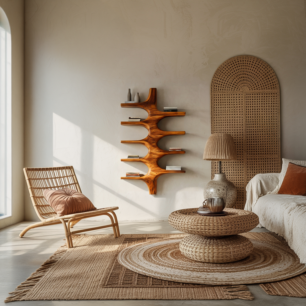 Sculptural Wood Wall Mounted Bookshelf For Modern Living Room Lynnsnail