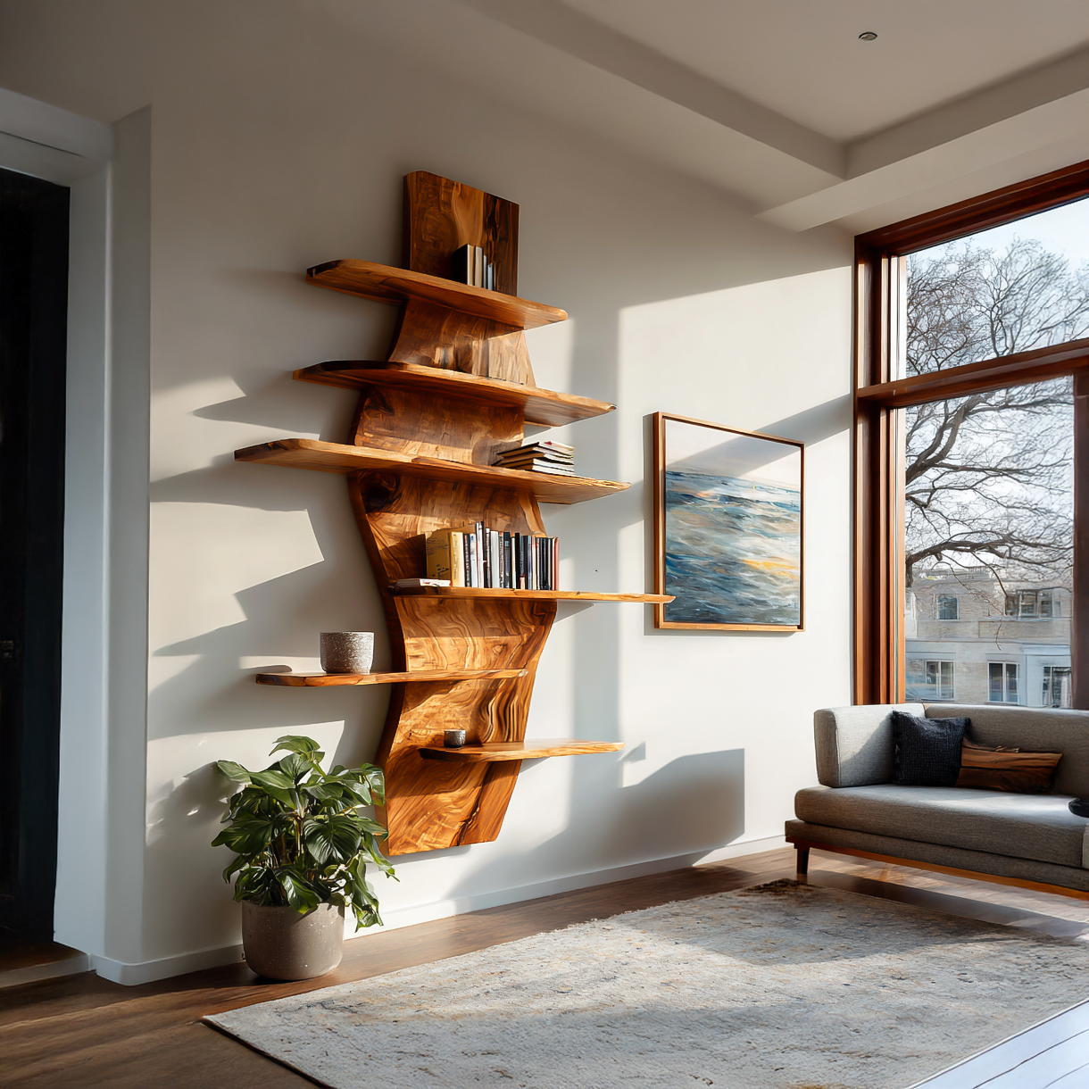 Contemporary Wooden Wall Mounted Bookshelf For Living Room Lynnsnail