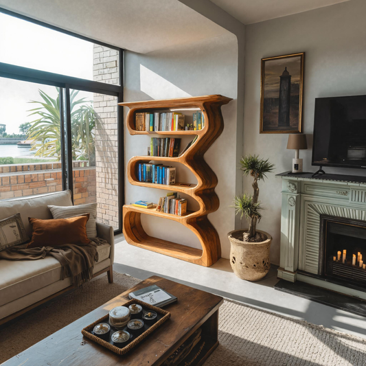 Organic Sculptural Bookshelf Curved Design For Living Room Interior Lynnsnail