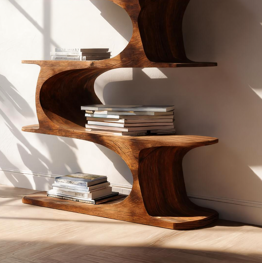 Artistic Curved Bookshelf For Living Room Accent Lynnsnail
