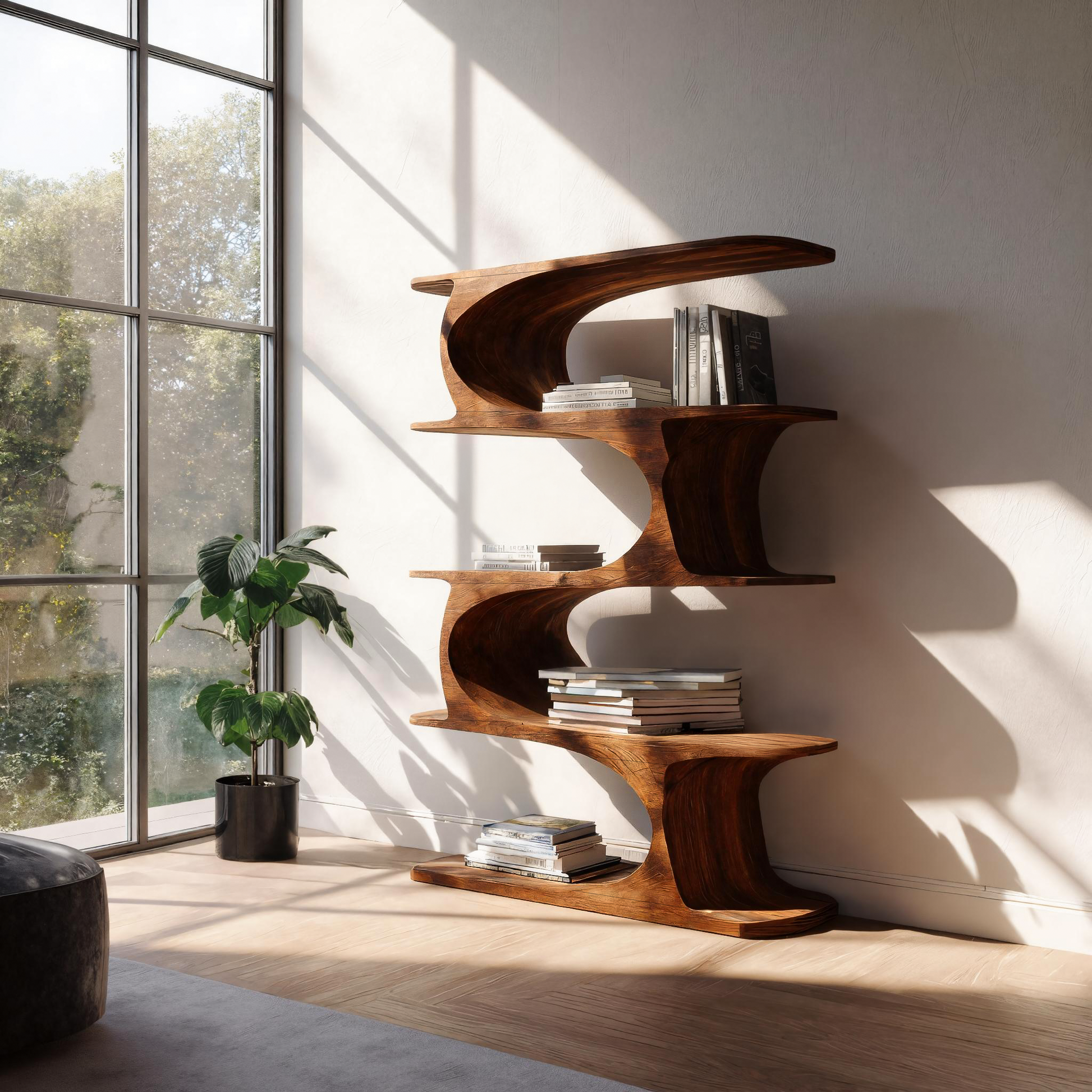 Artistic Curved Bookshelf For Living Room Accent Lynnsnail