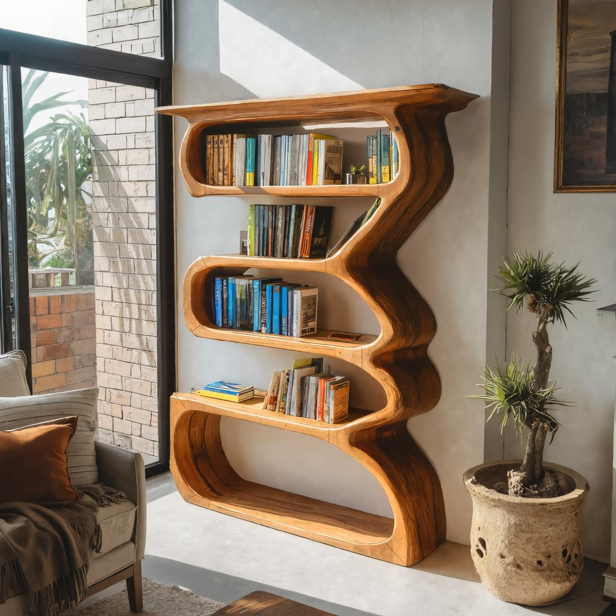 Organic Sculptural Bookshelf Curved Design For Living Room Interior Lynnsnail