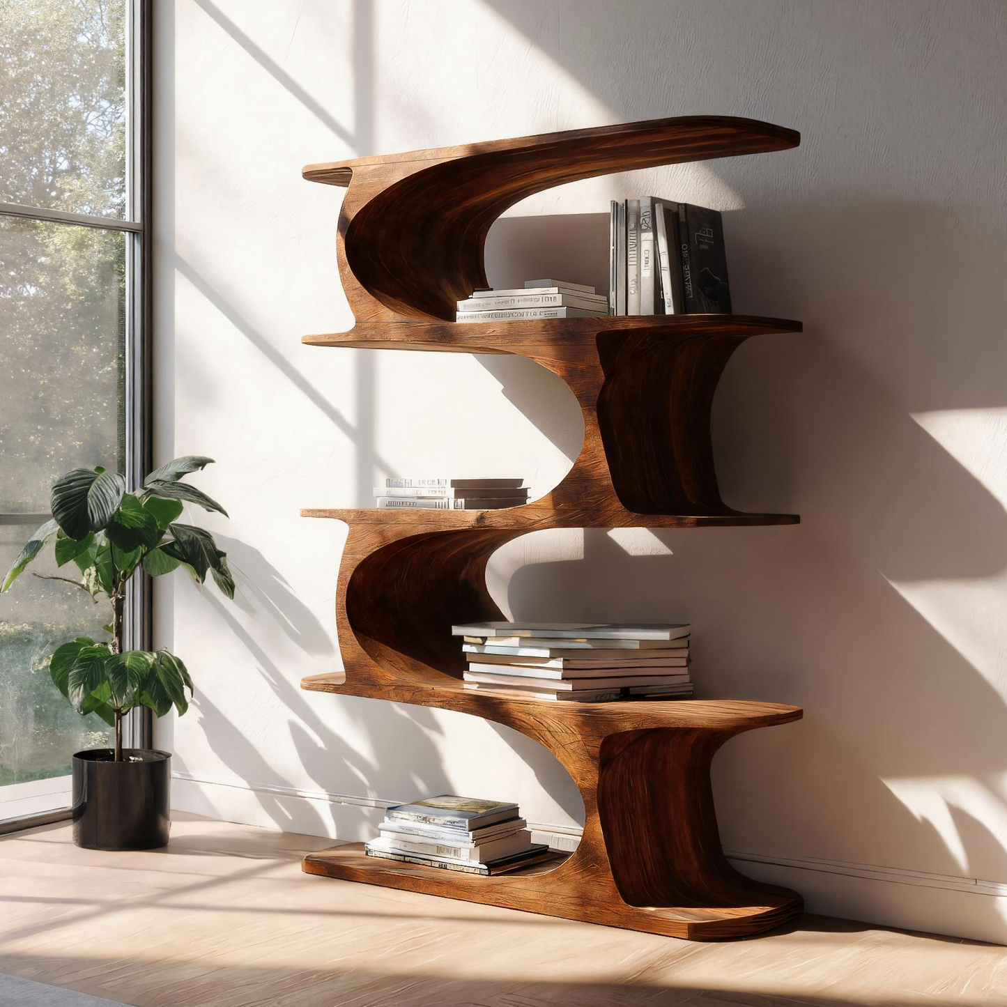 Artistic Curved Bookshelf For Living Room Accent Lynnsnail