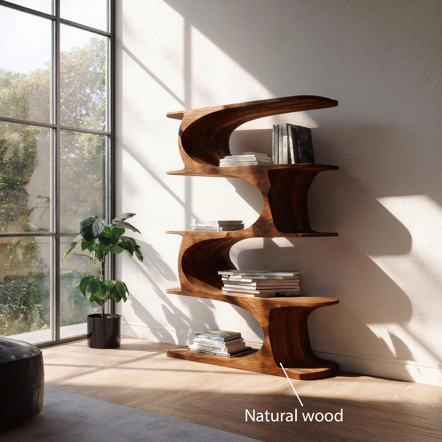Artistic Curved Bookshelf For Living Room Accent Lynnsnail