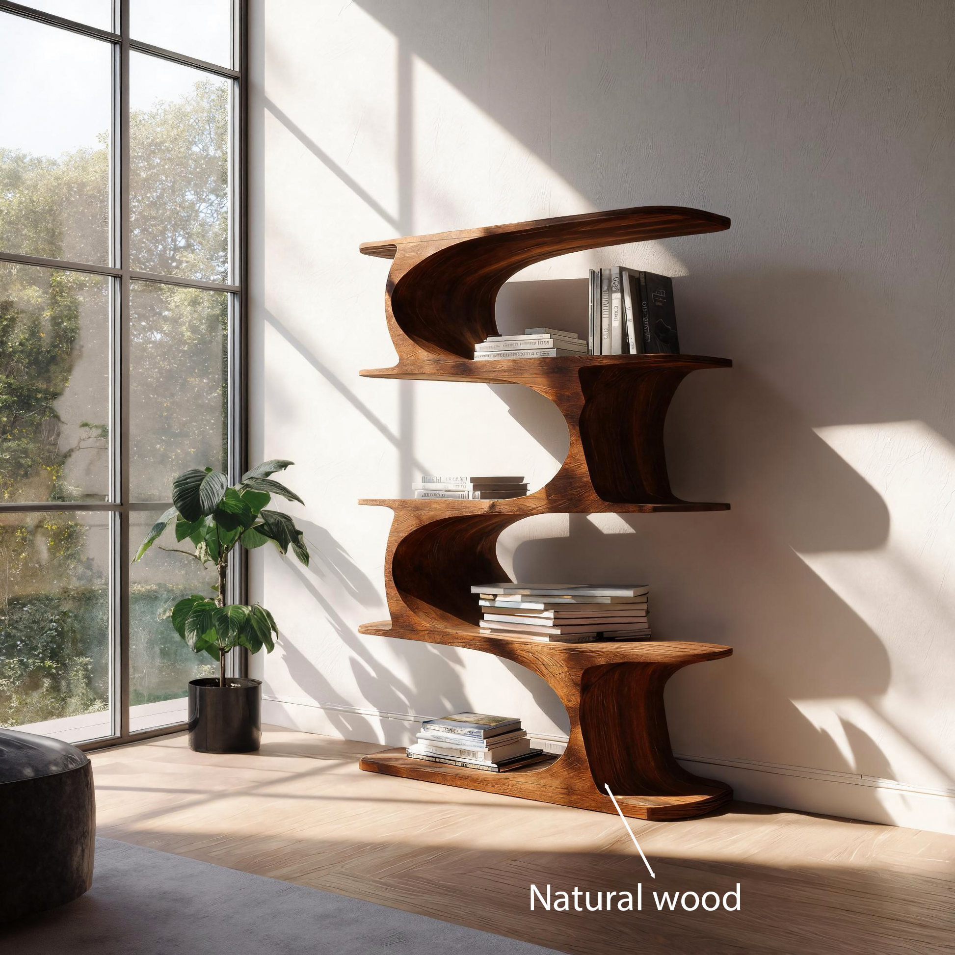 Artistic Curved Bookshelf For Living Room Accent Lynnsnail