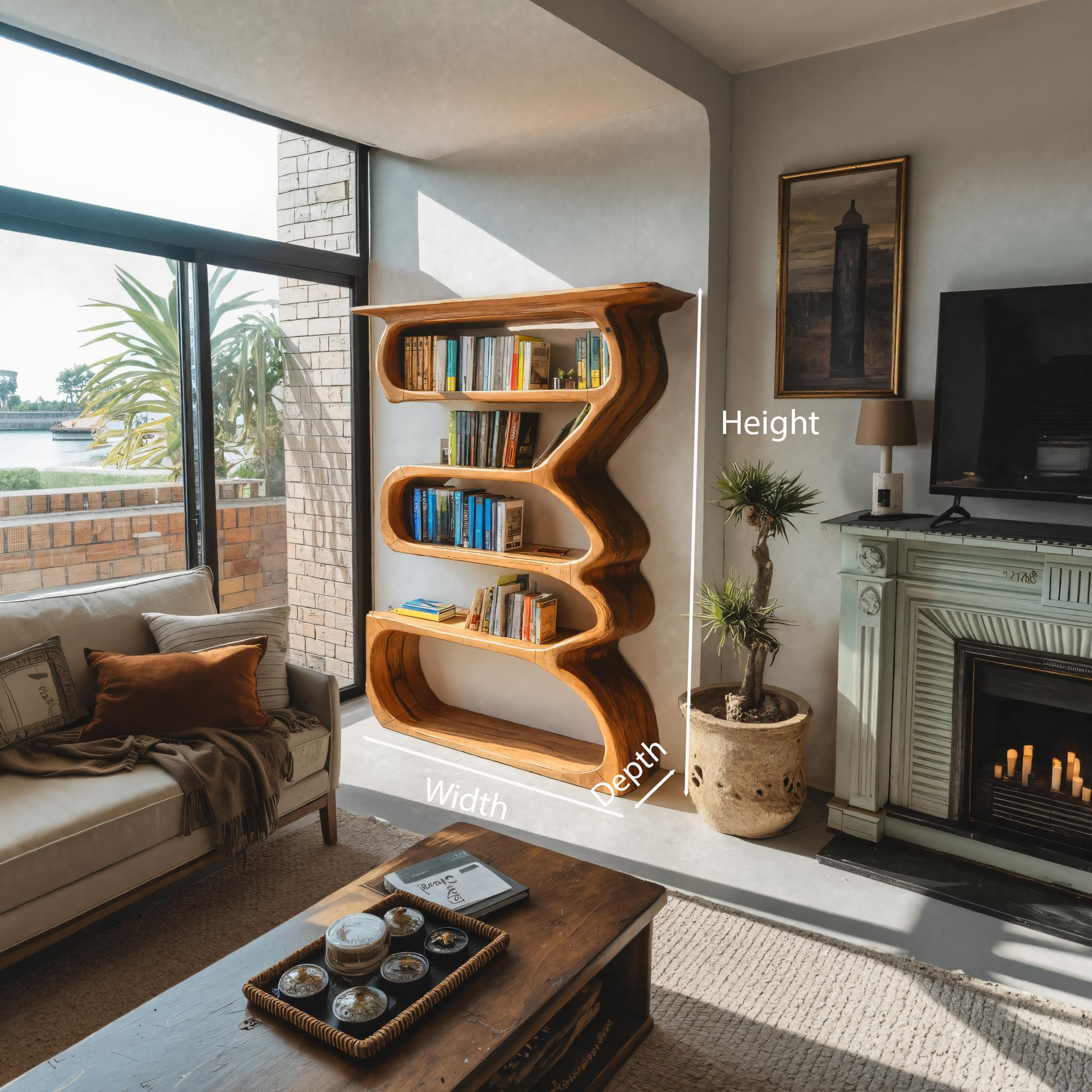 Organic Sculptural Bookshelf Curved Design For Living Room Interior Lynnsnail