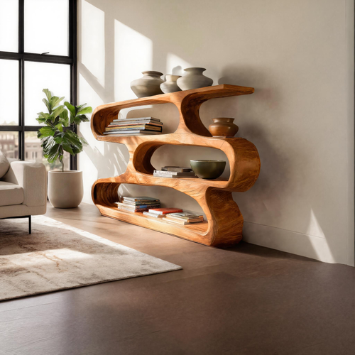 Modern Curved Bookcase For Minimalist Living Room Decor Lynnsnail