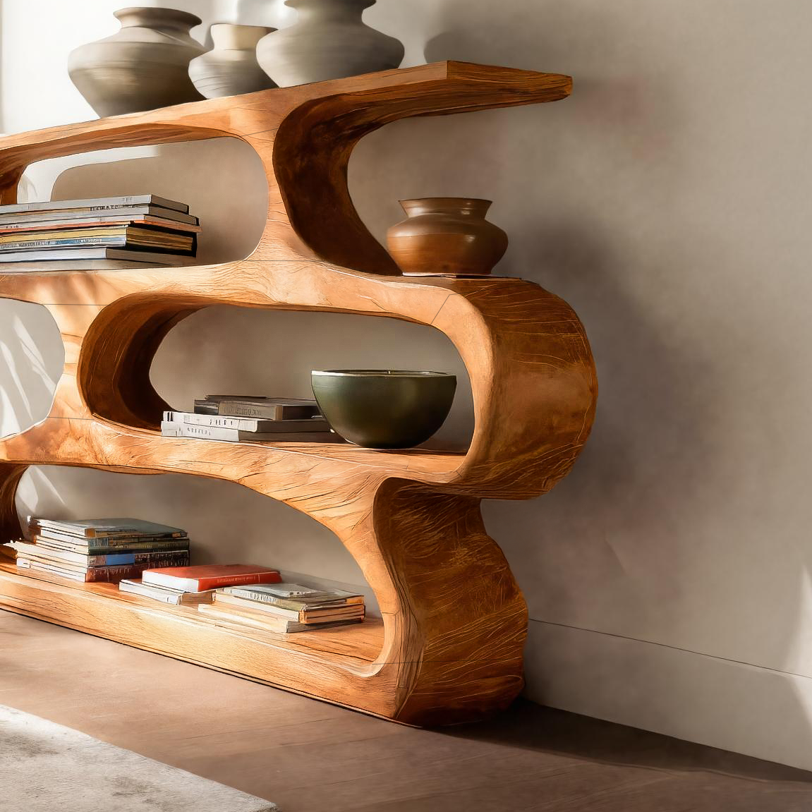Modern Curved Bookcase For Minimalist Living Room Decor Lynnsnail