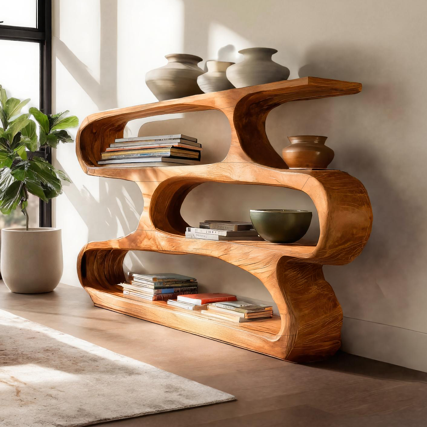 Modern Curved Bookcase For Minimalist Living Room Decor Lynnsnail