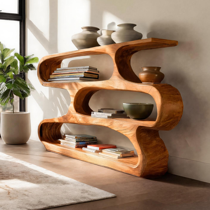 Modern Curved Bookcase For Minimalist Living Room Decor Lynnsnail