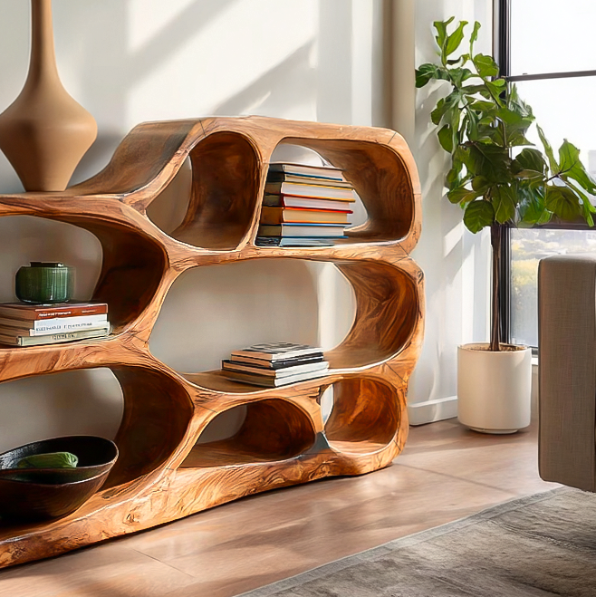 Artistic Curved Bookshelf For Living Room Styling Lynnsnail