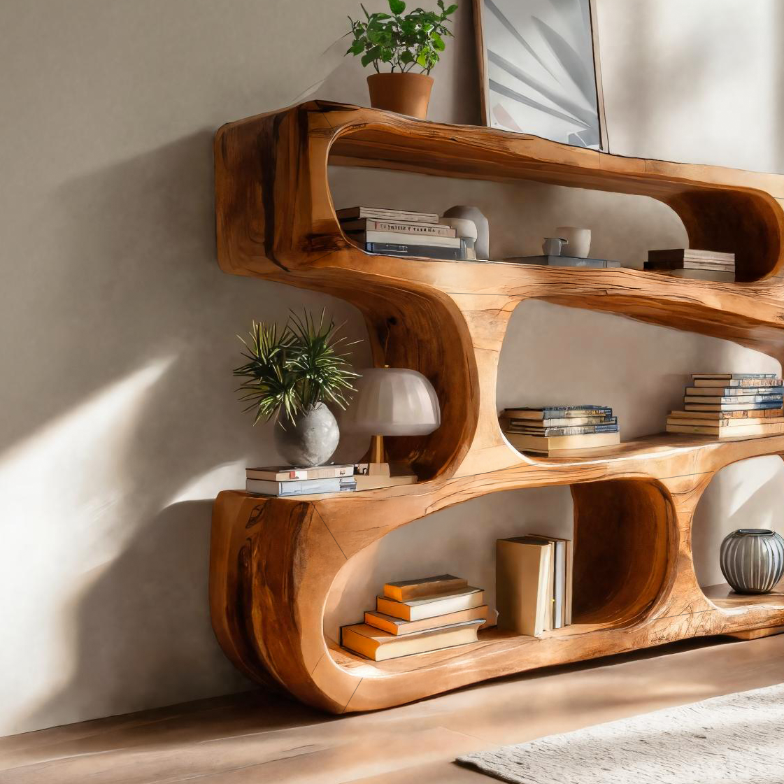 Modern Curved Bookcase Statement Piece For Living Room Lynnsnail