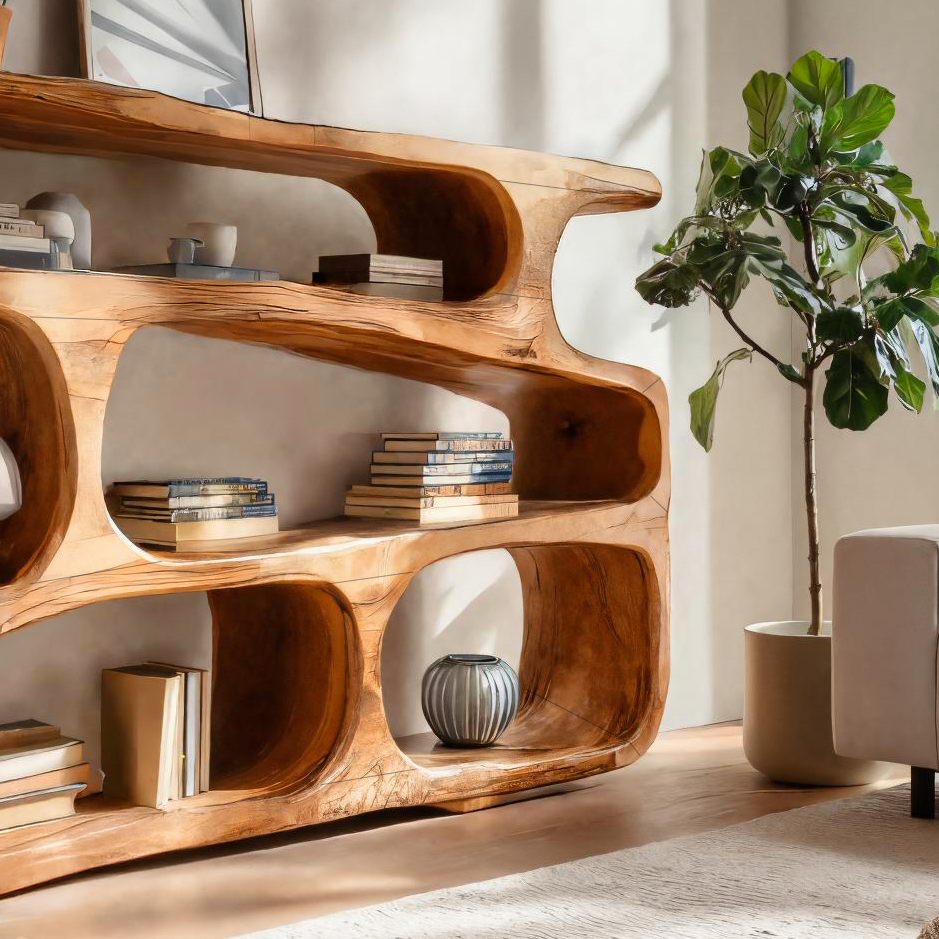 Modern Curved Bookcase Statement Piece For Living Room Lynnsnail