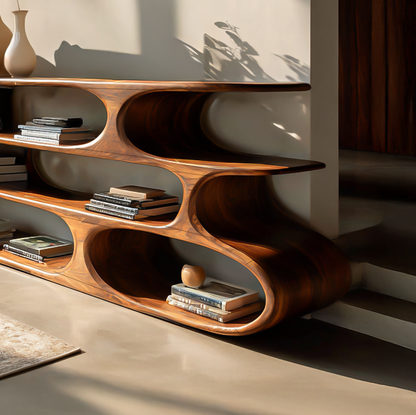 Modern Bookshelf With Sculptural Curves For Living Room Interior Lynnsnail
