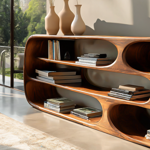 Modern Bookshelf With Sculptural Curves For Living Room Interior Lynnsnail
