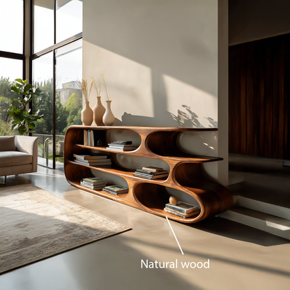 Modern Bookshelf With Sculptural Curves For Living Room Interior Lynnsnail