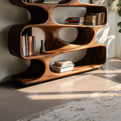 Statement Curved Bookcase For Modern Living Room Decor Lynnsnail