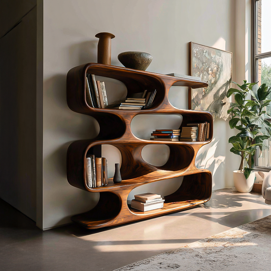 Statement Curved Bookcase For Modern Living Room Decor Lynnsnail