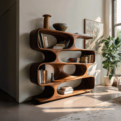 Statement Curved Bookcase For Modern Living Room Decor Lynnsnail
