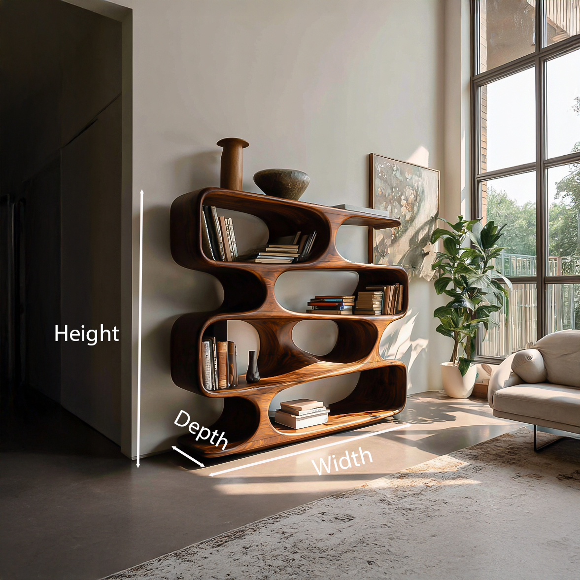 Statement Curved Bookcase For Modern Living Room Decor Lynnsnail