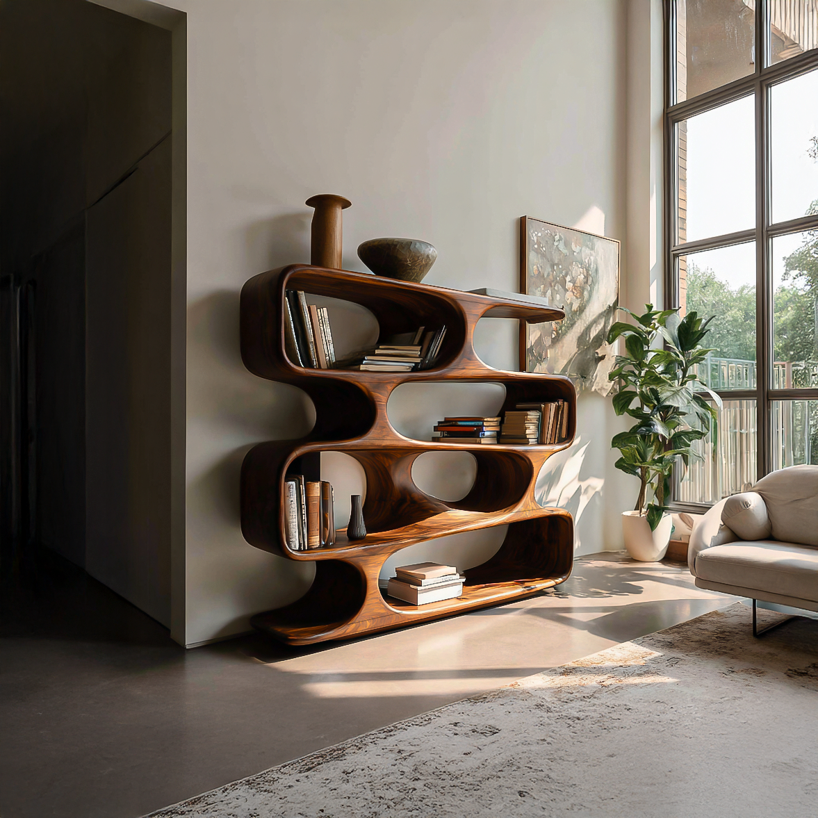 Statement Curved Bookcase For Modern Living Room Decor Lynnsnail