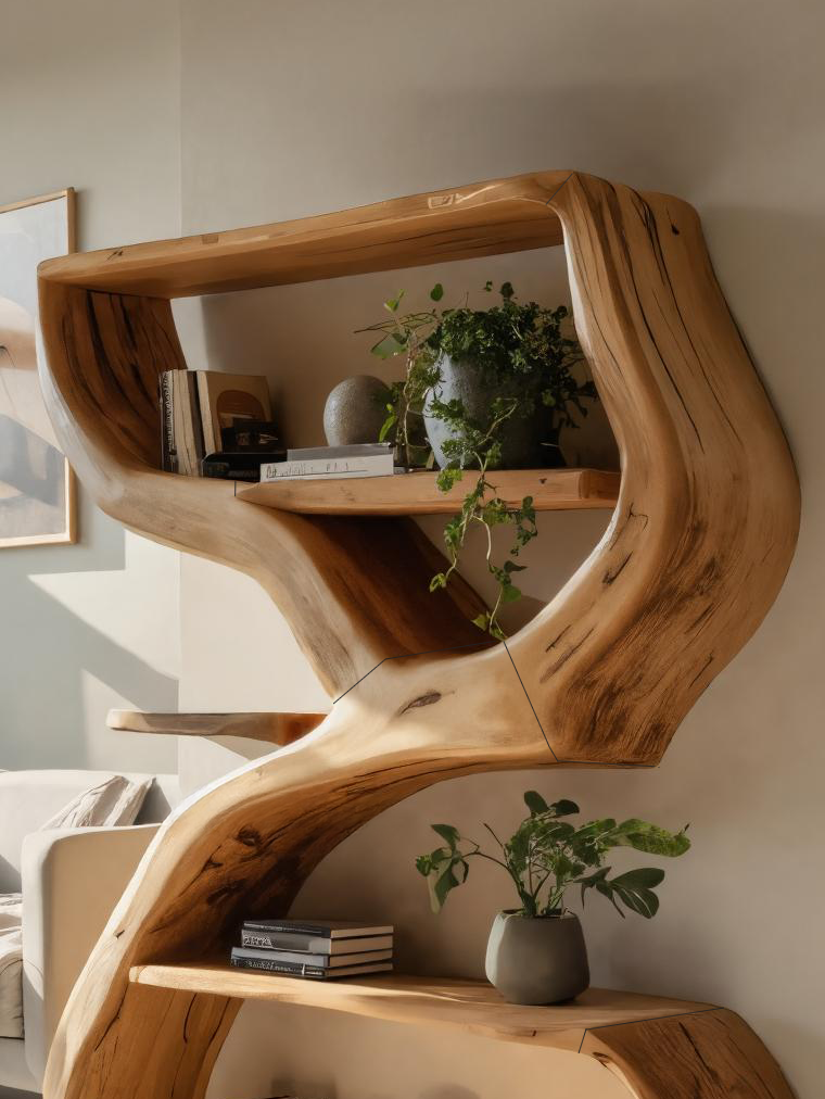 Modern Sculptural Bookshelf With S Shaped Design For Living Room Lynnsnail