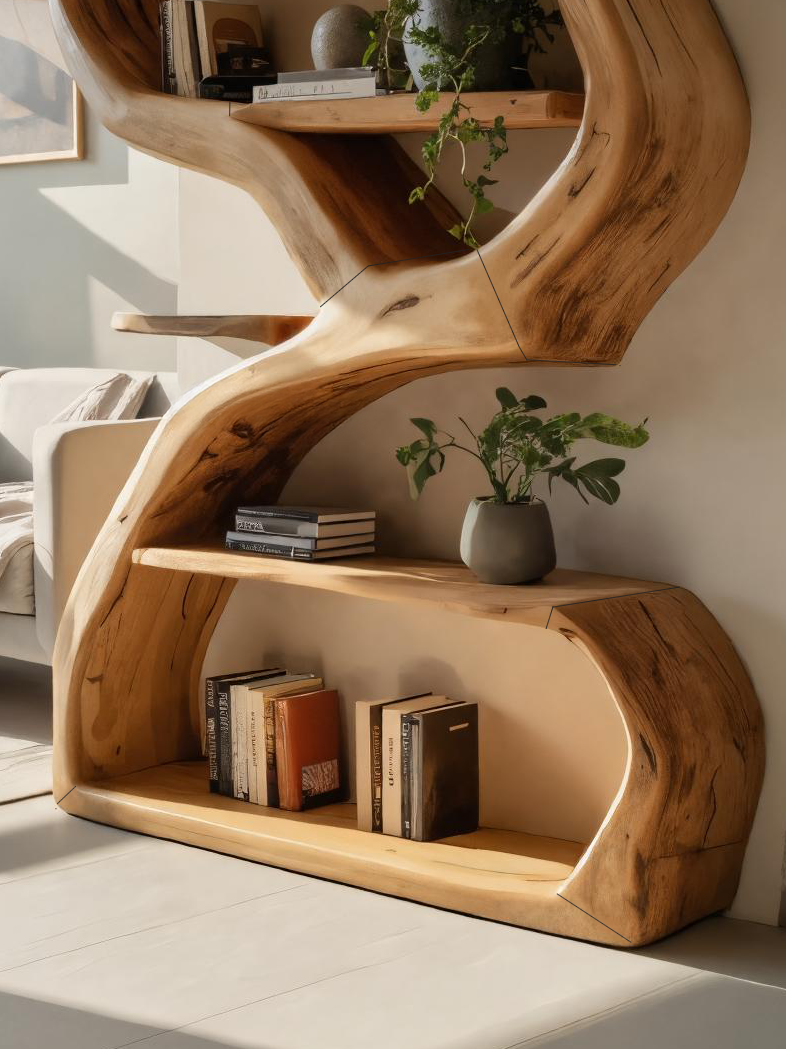 Modern Sculptural Bookshelf With S Shaped Design For Living Room Lynnsnail