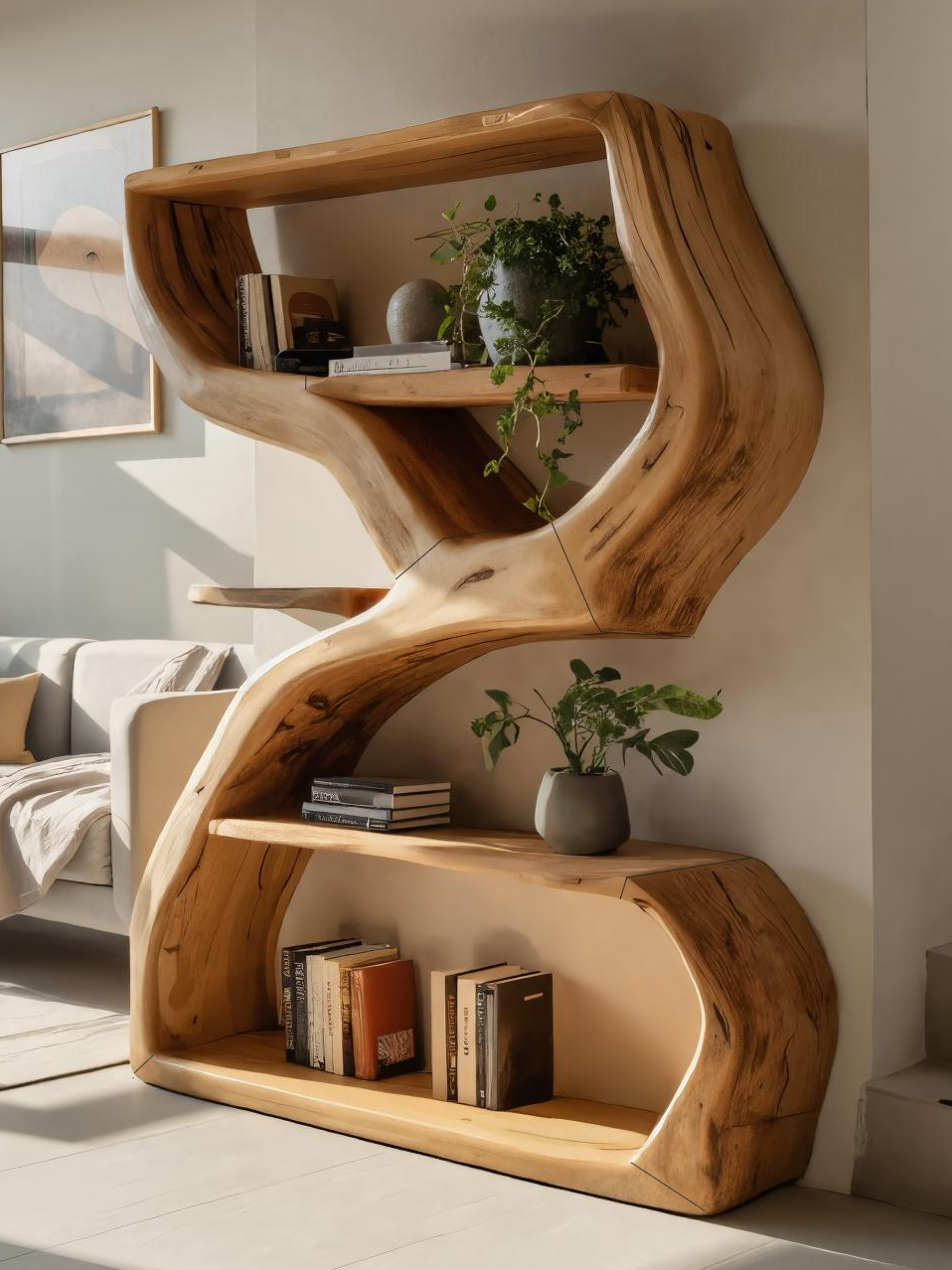Modern Sculptural Bookshelf With S Shaped Design For Living Room Lynnsnail