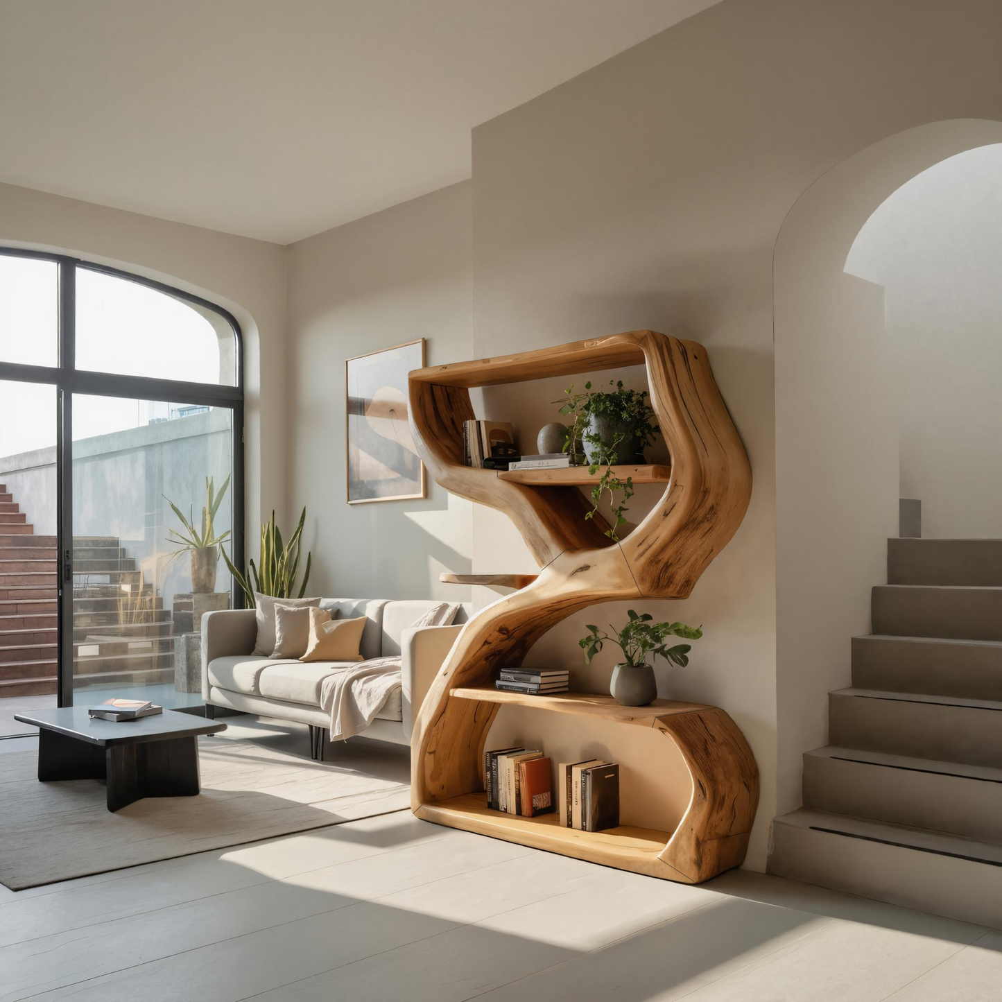 Modern Sculptural Bookshelf With S Shaped Design For Living Room Lynnsnail