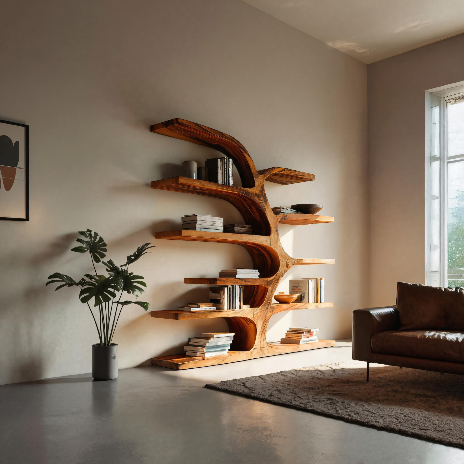 Handcrafted Curved Bookshelf For Living Room Furniture Lynnsnail